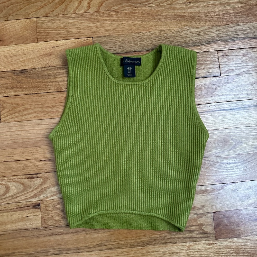 House of Harlow 1960 Green Sleeveless Ribbed Tank Top
